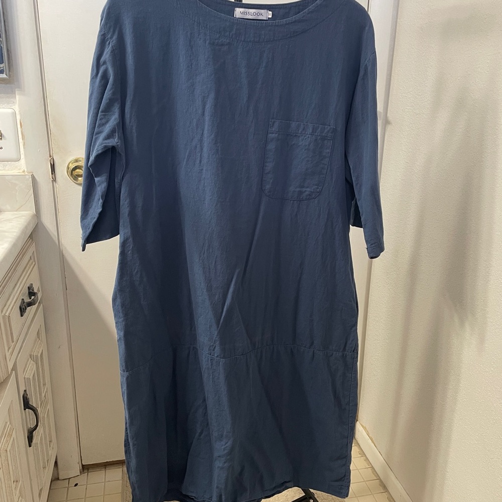 MISSLOOK Blue Casual 3/4 Sleeve Crew Neck Dress